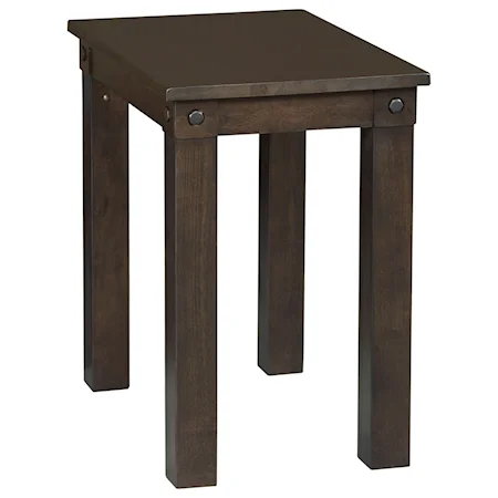 Rustic Chairside End Table with Metal Accents